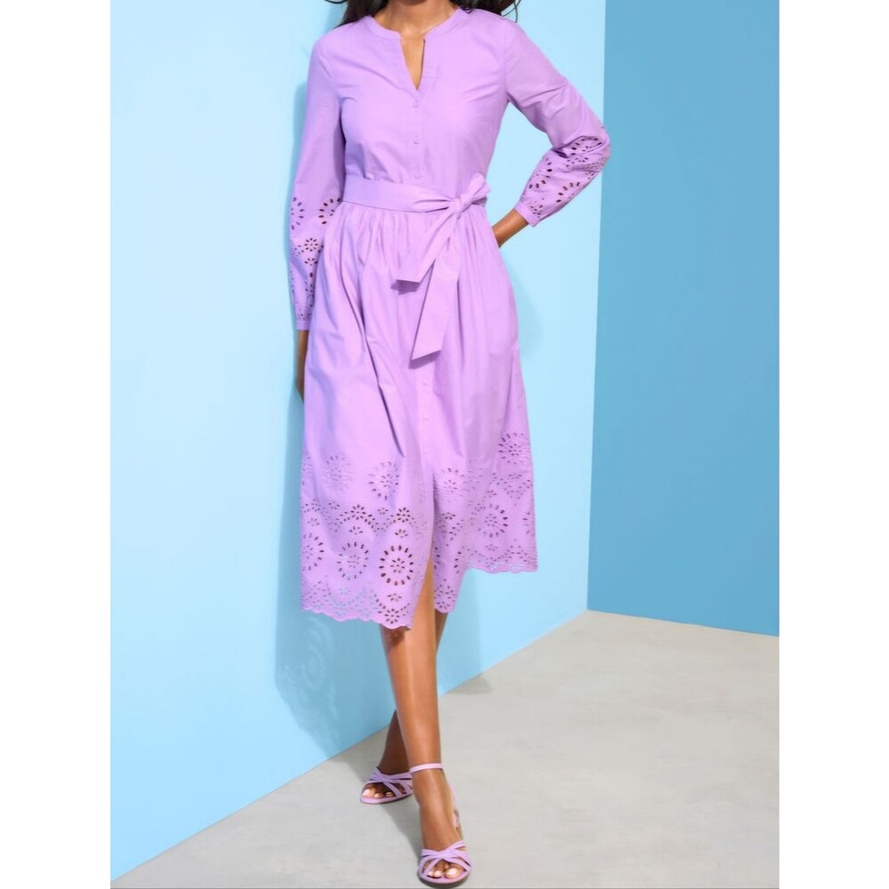 NWT Talbots Placed Eyelet Midi Shirtdress Womens 2 Fit & Flare Wisteria Lavender